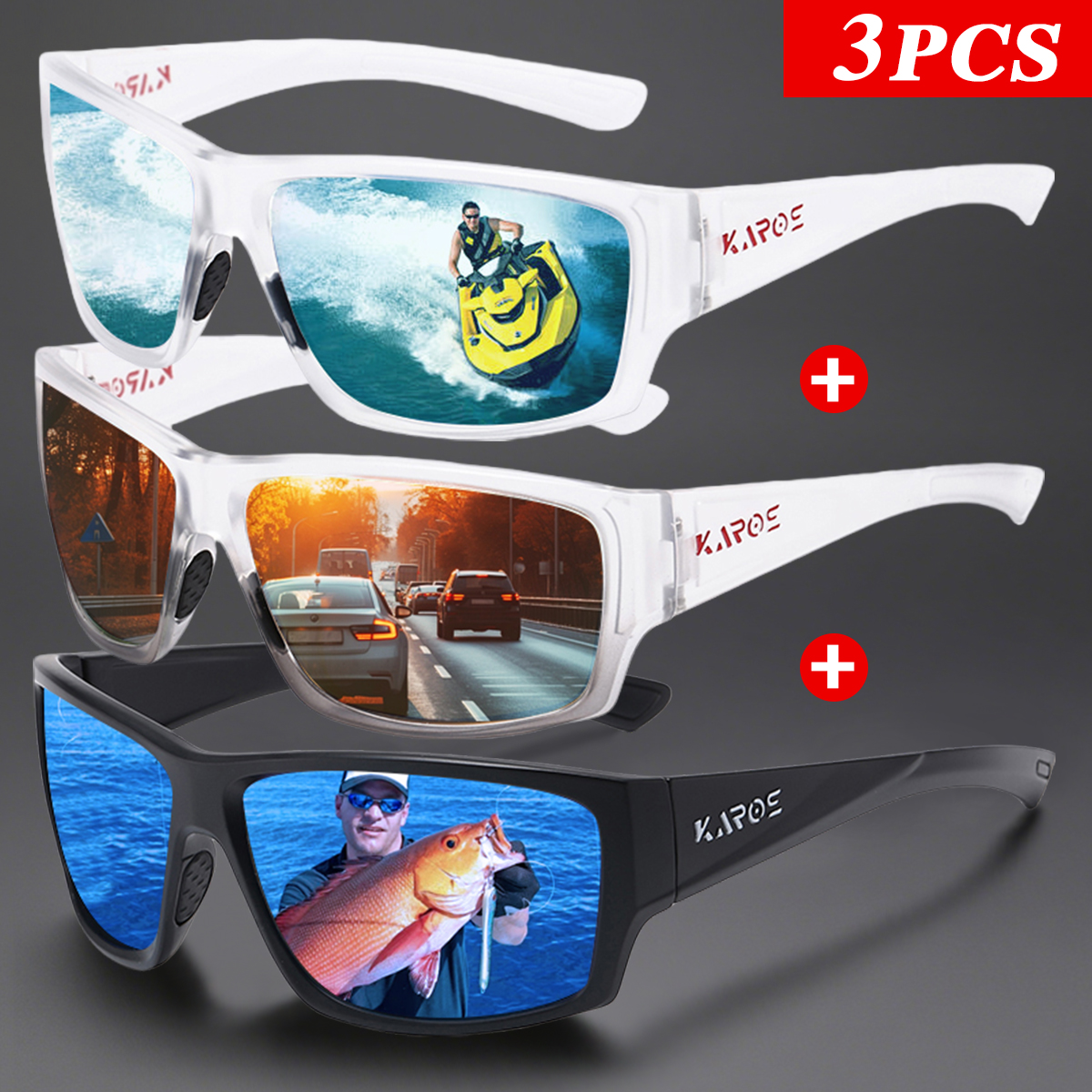 Fishing Sunglasses Polarized - 3Pcs/Set Karos Polarized Sunglasses UV400 Protection